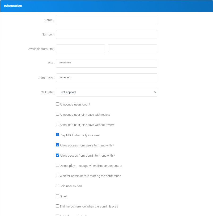 Conference Rooms add/edit form.