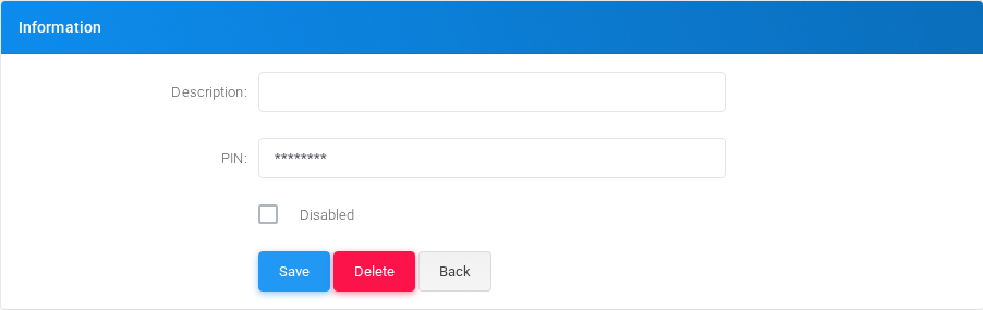 Outbound PIN Codes add/edit form.