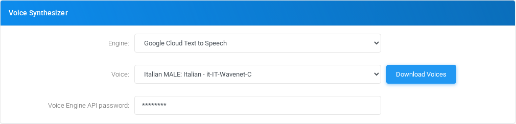 Voice Synthesizer section of Admin Settings.