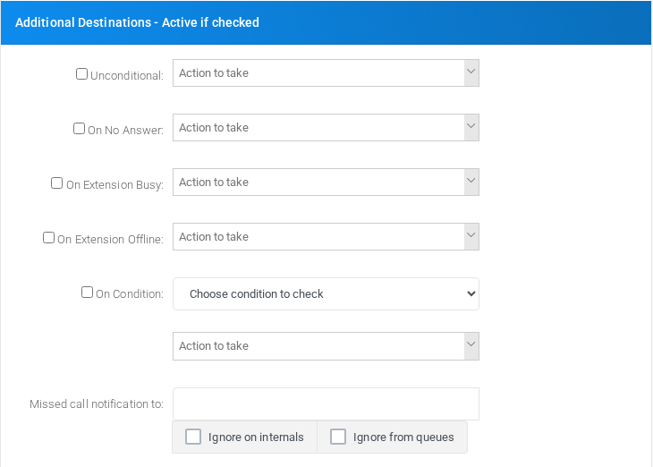 Additional Destinations - Active if checked section for virtual extension 108.