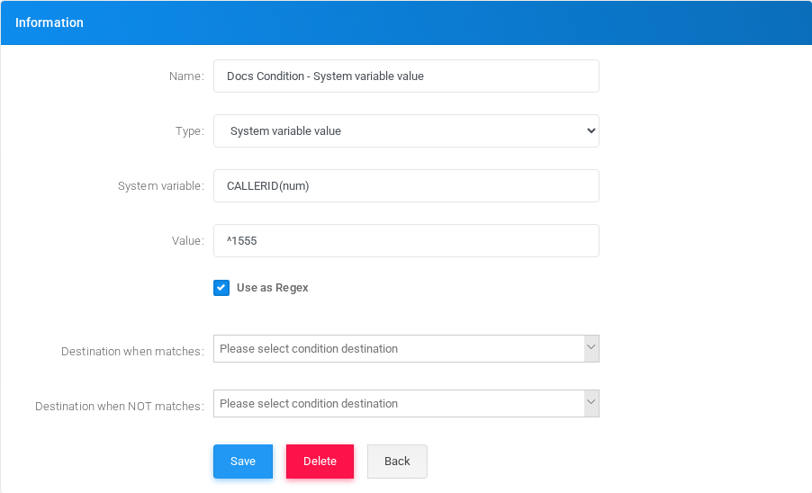 System variable value condition edit form in the Canistracci OIL tenant.