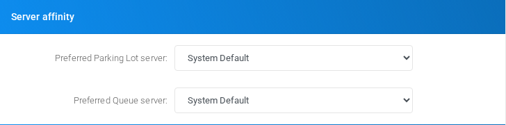 Server affinity section of the Define Tenant form.