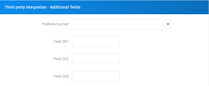 Third party integration additional fields section of the Define Tenant form.