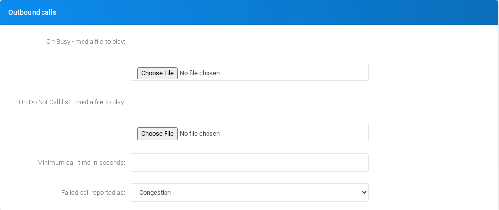Outbound calls section of Admin Settings.