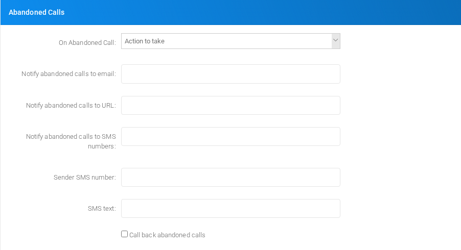 Abandoned Calls section on the edit form.
