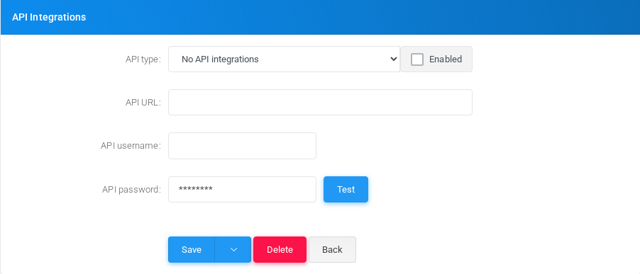 API Integrations section on the edit form.
