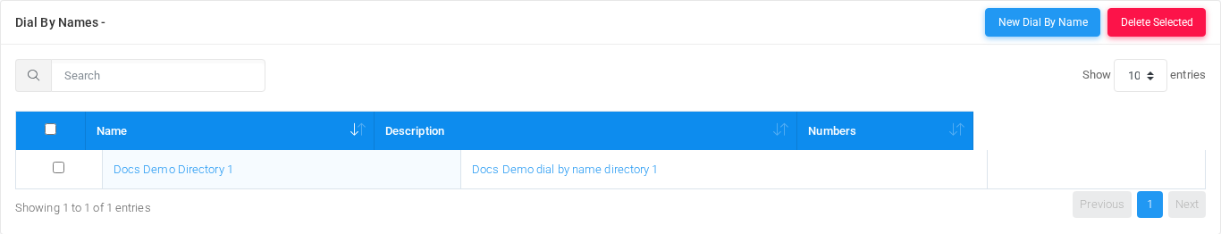 Additional Dial By Name Directories list page in the Canistracci OIL tenant.