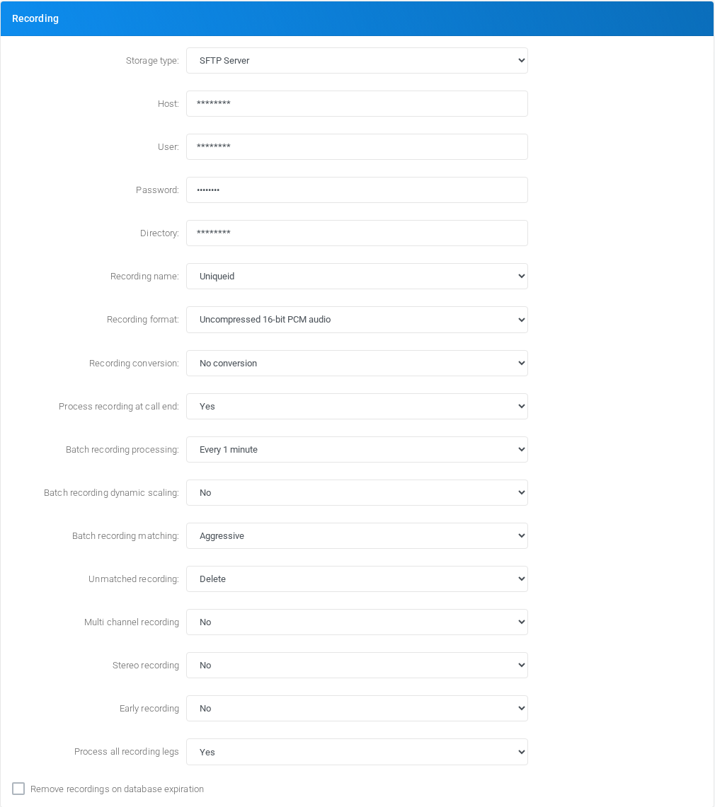 Recording section of Admin Settings.