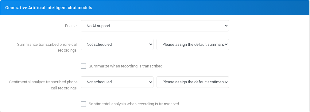 Generative Artificial Intelligent chat models section of Admin Settings.