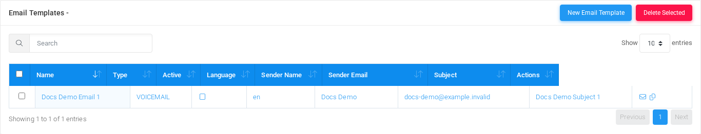 Email Templates list page in the Canistracci OIL tenant.