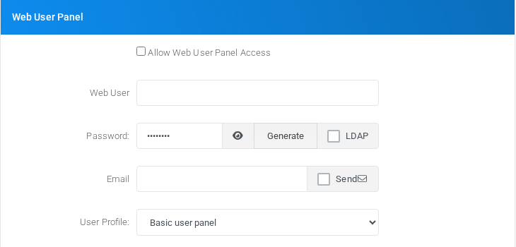 Web User Panel section for virtual extension 108.