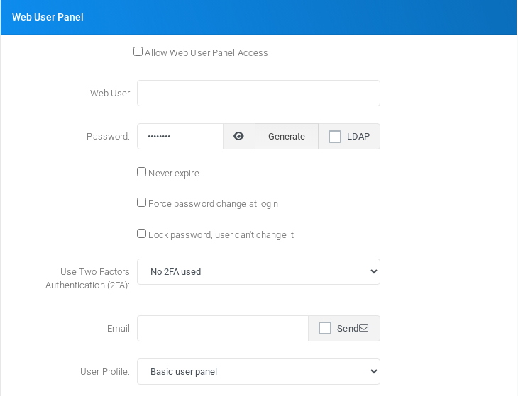 Web User Panel section for custom extension 106.