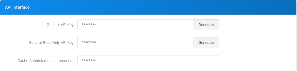 API Interface section of Admin Settings.