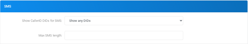 SMS section of Admin Settings.