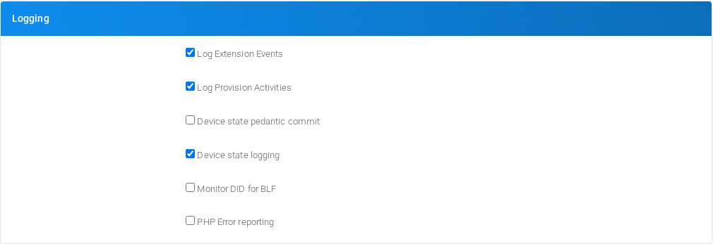 Logging section of Admin Settings.