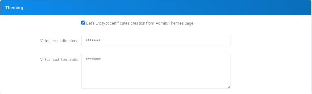 Theming section of Admin Settings.