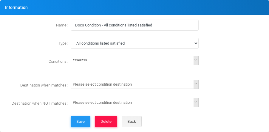 All conditions listed satisfied condition edit form in the Canistracci OIL tenant.
