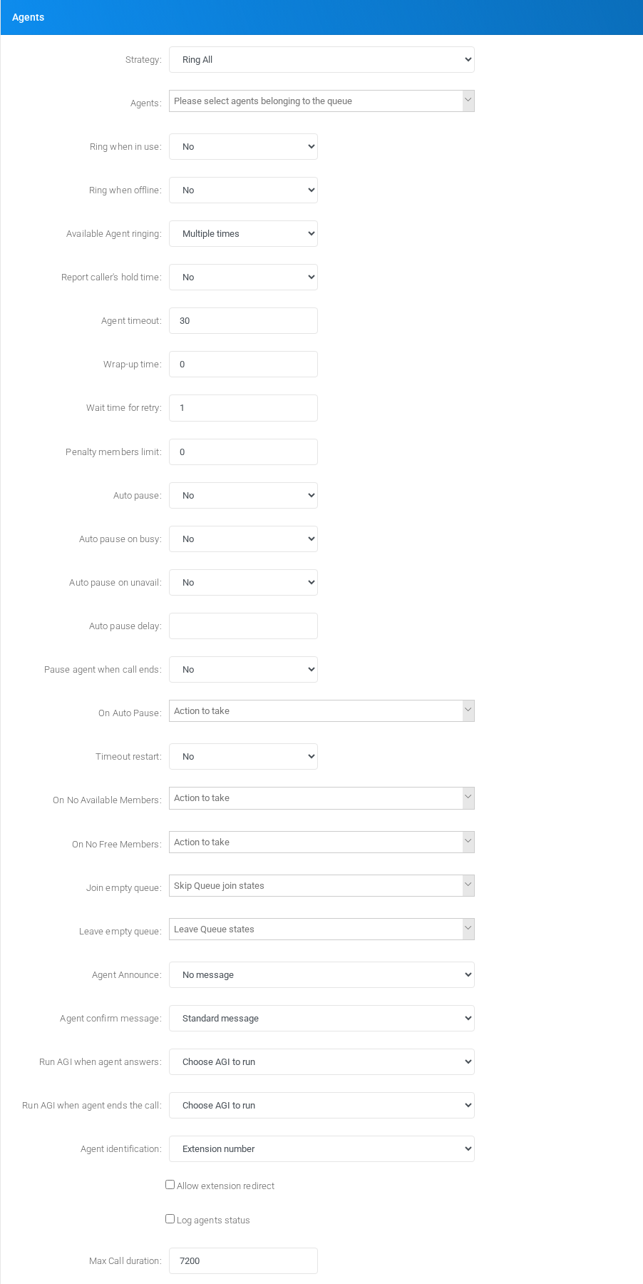 Agents section on the edit form.