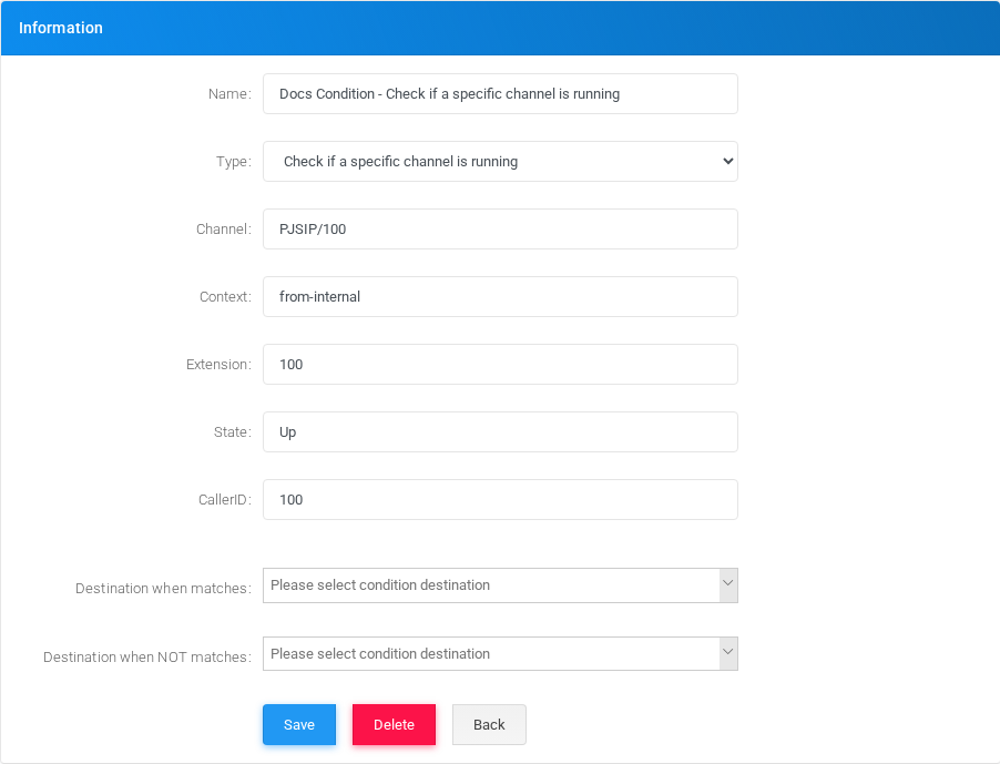 Check if a specific channel is running condition edit form in the Canistracci OIL tenant.