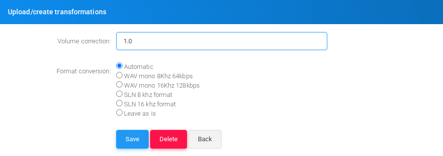 Upload/create transformations block for an uploaded media file.