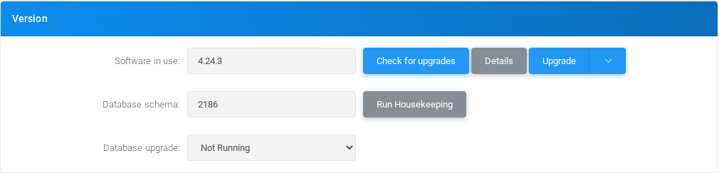 Version section of Admin Settings.