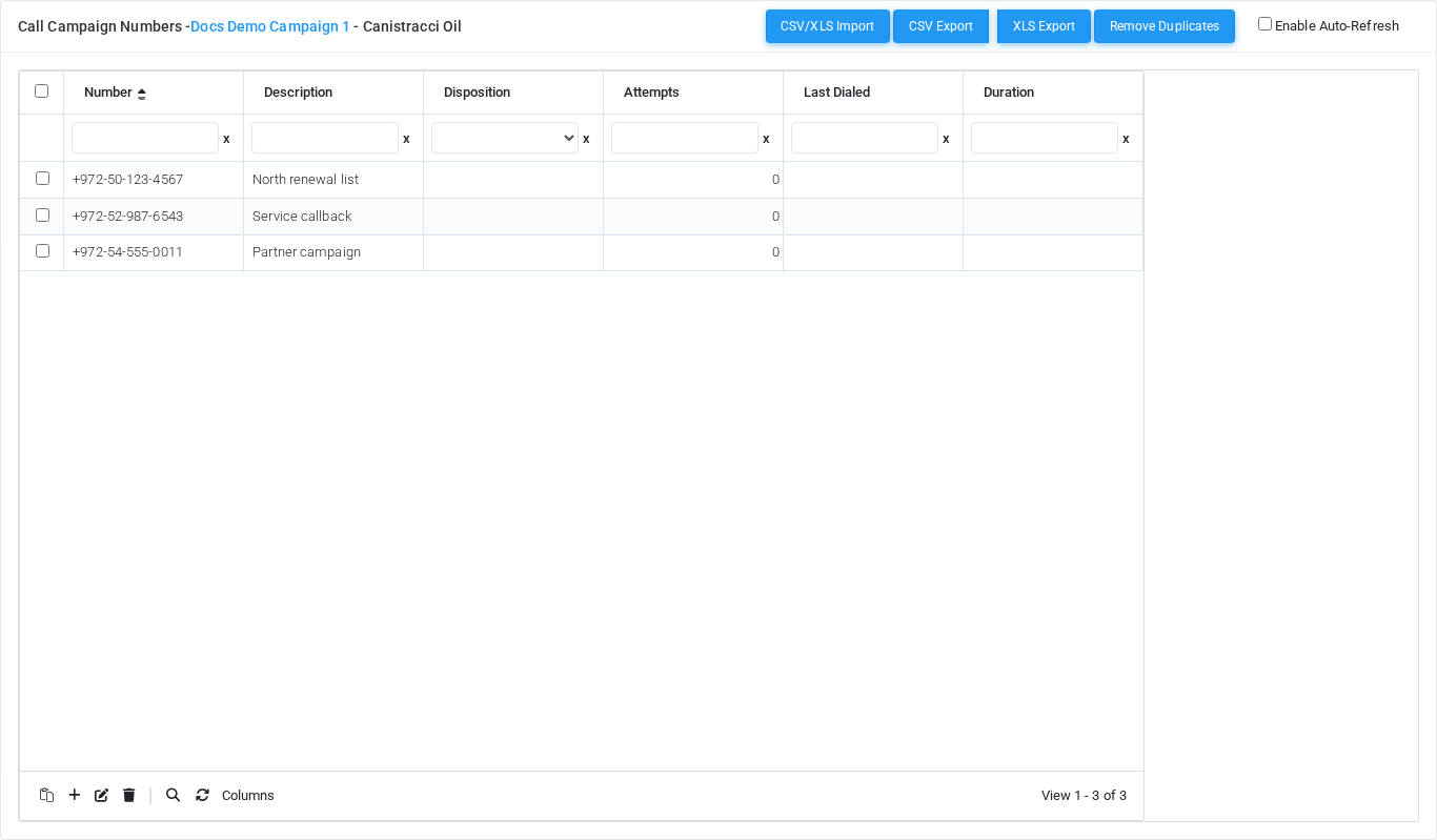 Campaign Numbers grid with the paste icon in the bottom toolbar.