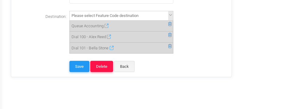 Selected destinations reordered so the Accounting queue is first.