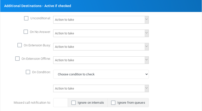 Additional Destinations - Active if checked section for PJSIP extension 101.