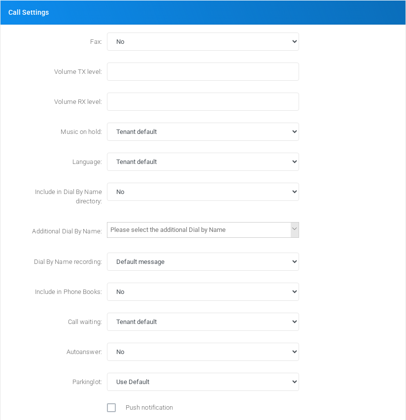 Call Settings section for PJSIP extension 101.