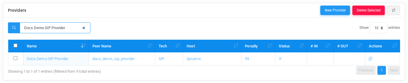 Provider list filtered to the documentation example provider.