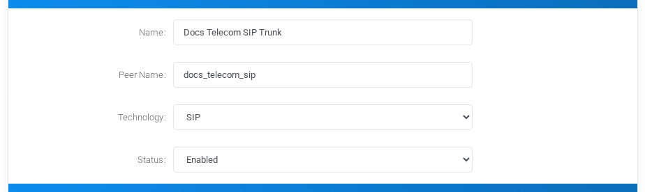 Provider Information fields filled with fictional SIP values.