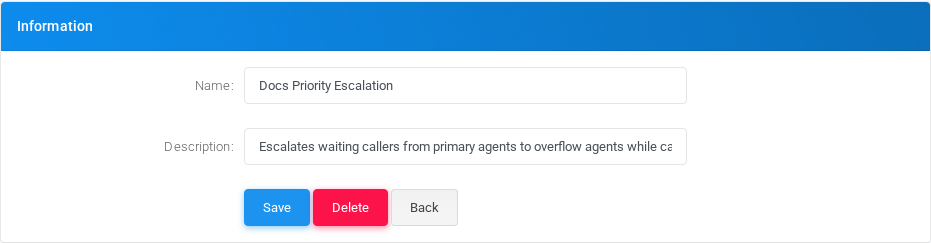 Queue rule header form.