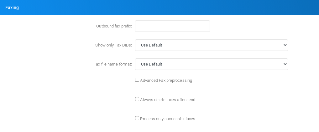 Faxing section on the page.