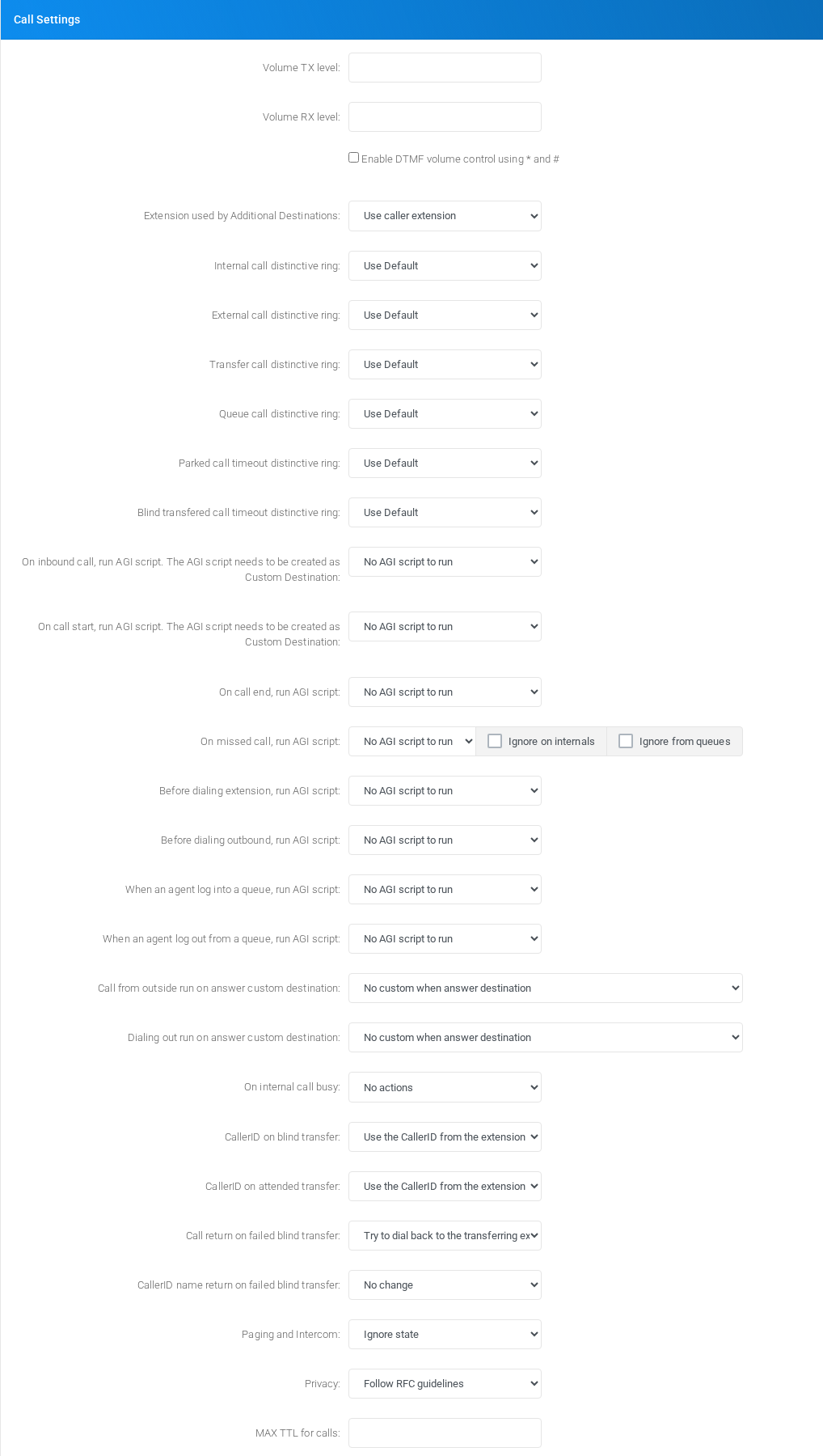 Call Settings section on the page.