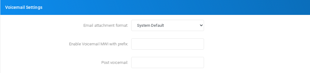 Voicemail Settings section on the page.