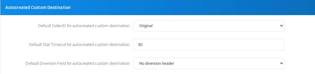 Autocreated Custom Destination section on the page.