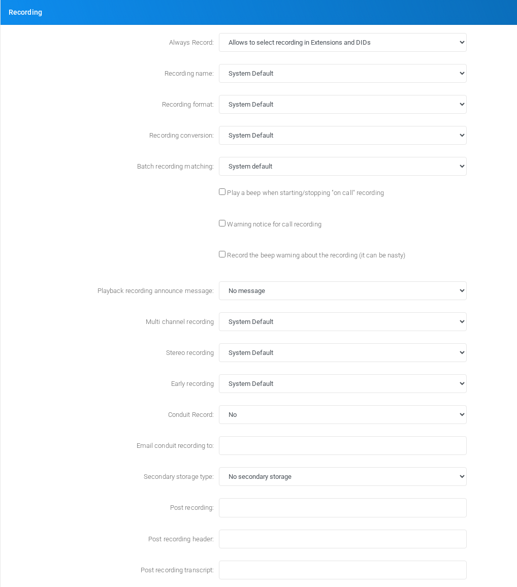 Recording section on the page.