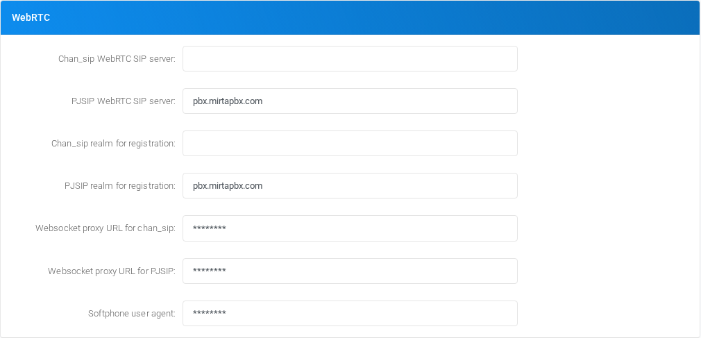 WebRTC section of Admin Settings.