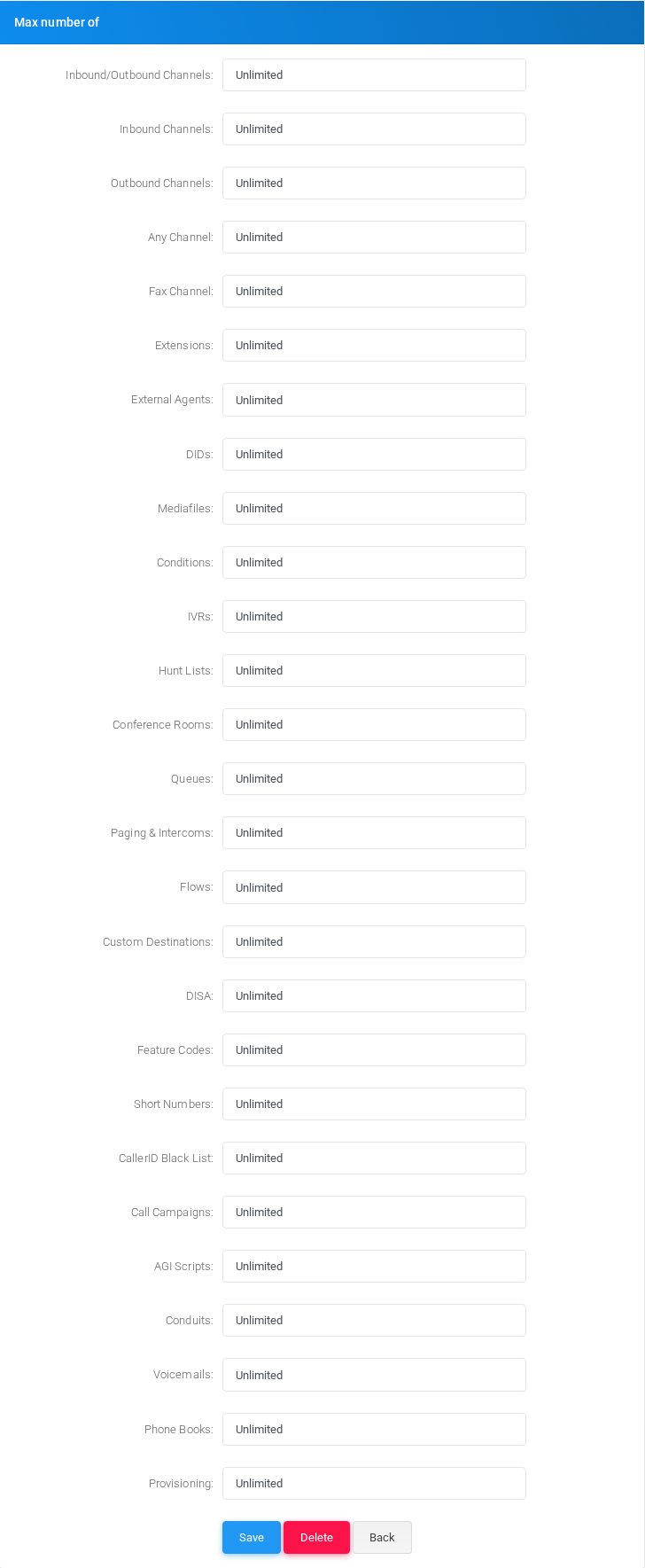 Max number of section of the Define Tenant form.