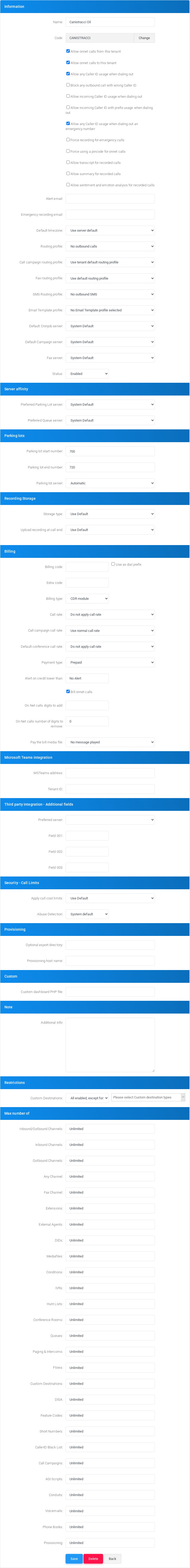 Define Tenant form rendered by templates/tenant.tpl.