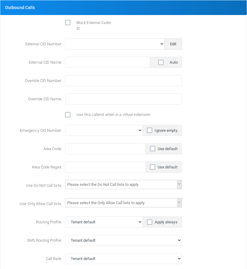 Outbound Calls section for PJSIP extension 101.