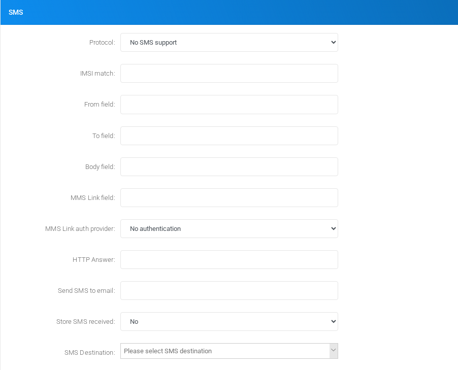 SMS section on the DID edit form.