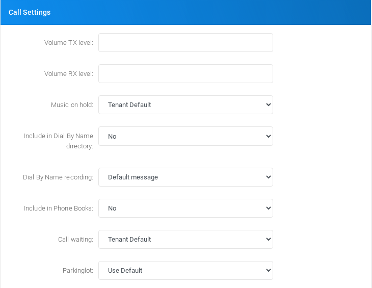 Call Settings section for virtual extension 108.