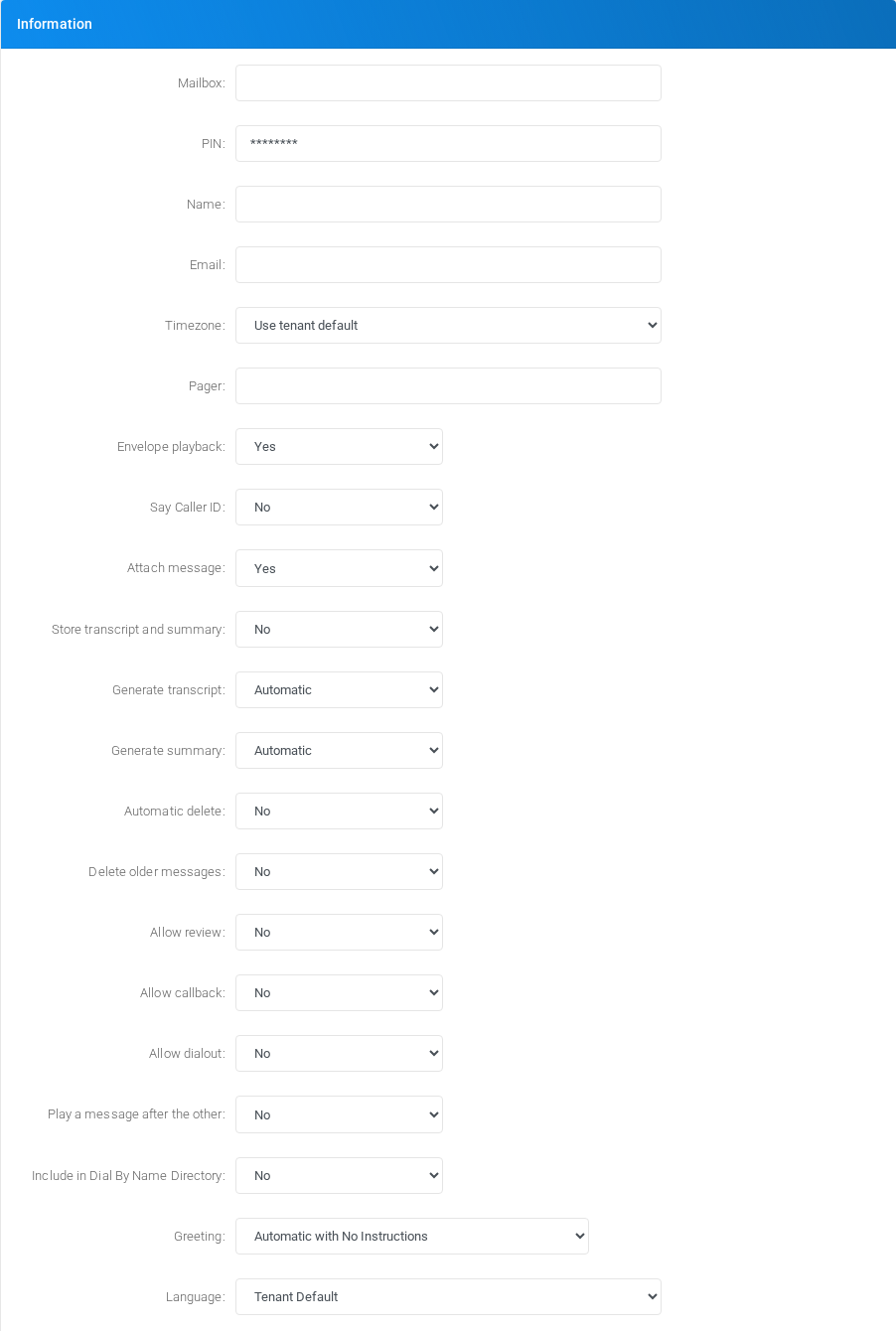 Information section on the edit form.