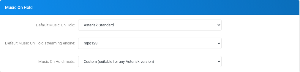 Music On Hold section of Admin Settings.