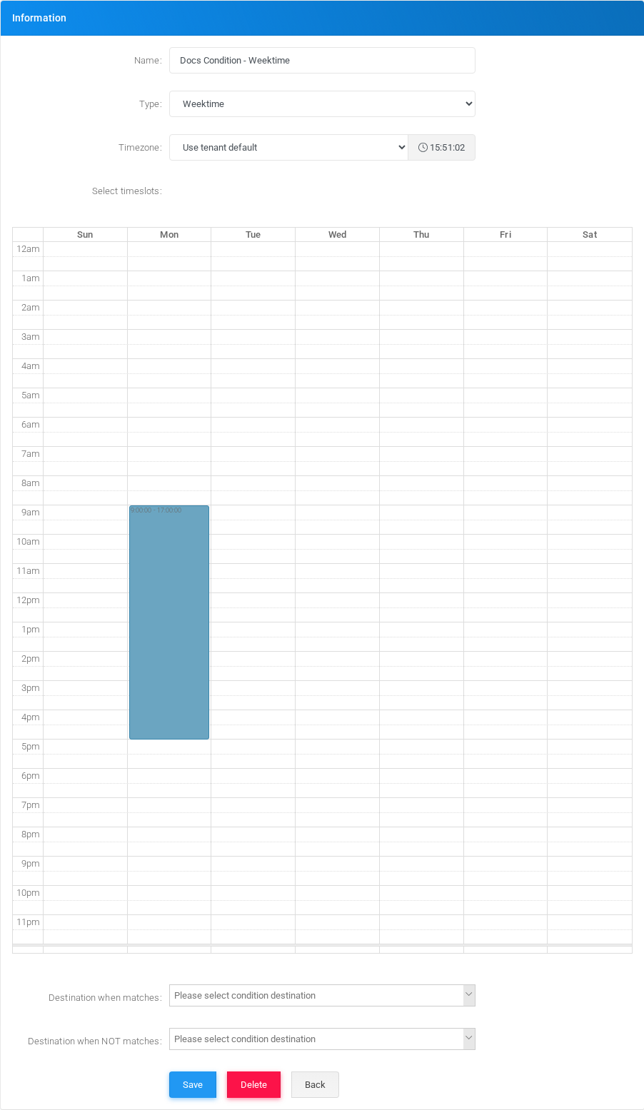 Weektime condition edit form in the Canistracci OIL tenant.