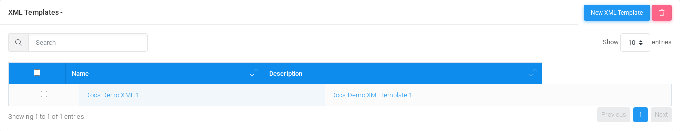 XML Templates list page in the Canistracci OIL tenant.