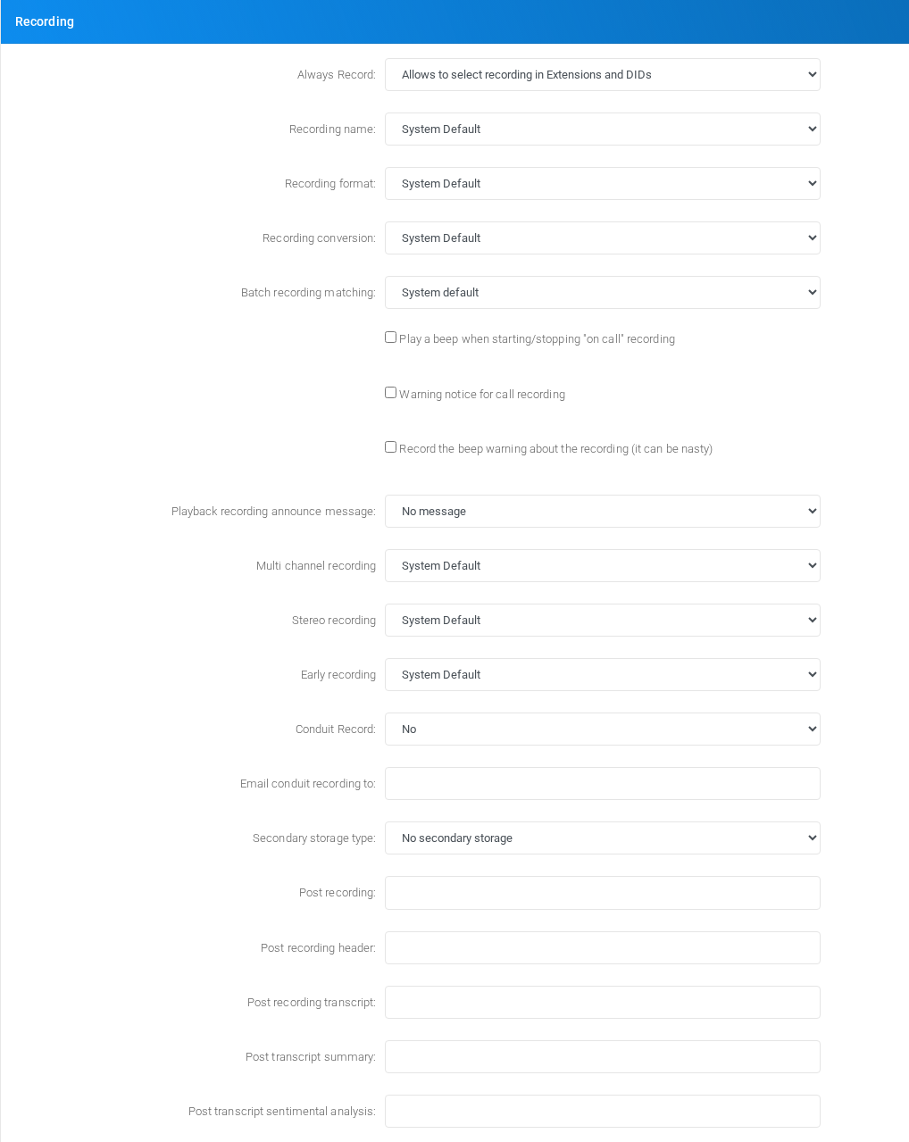 Recording section on the page.