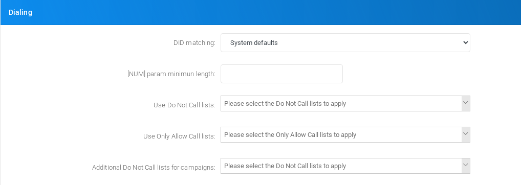 Dialing section on the page.